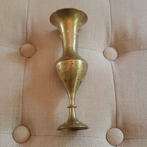 Vintage Indian etched brass bud vase